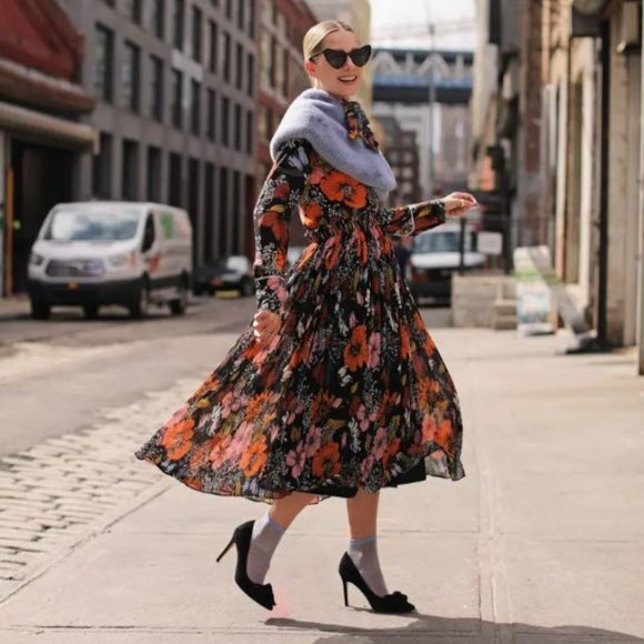 Halogen  X Atlantic-Pacific Chiffon Pleated Midi Skirt Size L - Picture 2 of 6